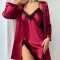 cozy non stretch lace trim backless two pieces sets sleepwear (with belt)_White_Red
