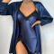 cozy non stretch lace trim backless two pieces sets sleepwear (with belt)_White_Red_Dark Blue