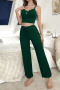 casual slight stretch lace sling crop top high waist pants set sleepwear_Black_Dark Gray_Rose Red_Dark Green