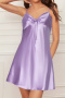 non-stretch 3 colors solid color satin sleepwear(size run small)_Rose Red_Blue_Light Purple