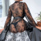 non-stretch stitching lace with belt sleepwear(only nightgown,size run small)_Black