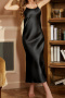 plus size non-stretch satin solid color sleepwear(size run small)_Black