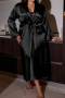 plus size non-stretch 5 colors satin two-piece set sleepwear(size run small)_Black