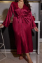 plus size non-stretch 5 colors satin two-piece set sleepwear(size run small)_Black_Pink_Rose Red