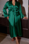plus size non-stretch 5 colors satin two-piece set sleepwear(size run small)_Black_Pink_Rose Red_Dark Green