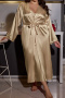 plus size non-stretch 5 colors satin two-piece set sleepwear(size run small)_Black_Pink_Rose Red_Dark Green_Champagne