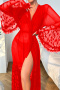 sexy slight stretch mesh see-through belt robe sleepwear(only robe)_Black_Red