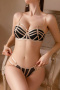 sexy stretch contrast color bandage design padded with underwire bras sets_Black