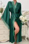 cozy non stretch satin lace patchwork solid with belt robe_Black_White_Rose Red_Dark Green