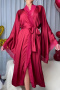 cozy non stretch satin lace patchwork solid with belt robe_Black_White_Rose Red
