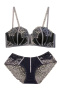 sexy slight stretch stitching lace 5 colors with underwire padded bras sets_Black