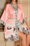 non-stretch imitation silk crane fixed printing with belt nightgown_Pink