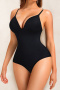 sexy plus size high slight stretch 7 colors backless sling bodysuit shapewear_Black