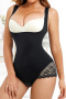 sexy plus size high stretch lace stitching tummy control body shapewear_Black