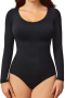 stylish plus size high stretch 3 colors long sleeve seamless shapewear bodysuit_Black