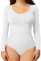 stylish plus size high stretch 3 colors long sleeve seamless shapewear bodysuit_Black_White