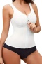 stylish plus size high stretch zip-up tummy control slimmer shapewear vest_Black_White