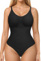 stylish plus size high stretch 8 colors tummy control shapewear bodysuit_Black