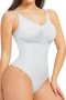 stylish plus size high stretch 8 colors tummy control shapewear bodysuit_Black_White