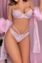 sexy slight stretch lace fuzzy decor with underwire three-piece set_Pink