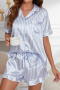 non-stretch stripe printing lapel shorts sets sleepwear_Pink_Sky Blue