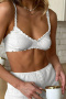 new casual no-stretch knit ruffle solid color jacquard two-piece sets sleepwear_White