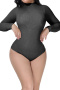 new plus size high stretch solid color tummy control hip lift shaping bodysuit_Black
