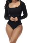 new plus size high stretch thumb hole tummy control hip lift shaping bodysuit_Black