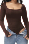 new plus size high stretch thumb hole tummy control hip lift shaping bodysuit_Black_Reddish Brown