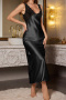 non-stretch imitation silk stitching lace sleepwear(size run small)_Black