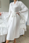 sexy non-elastic loose satin lace splicing nightgown with belt_Black_White