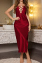 non-stretch imitation silk solid color slit sleepwear(size run small)_Black_White_Rose Red