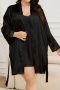 plus size lace trim imitation silk with nightgown sleepwear(size run small)_Black