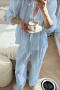 casual non stretch cotton lace-up long sleeves pants sets loungewear_White_Sky Blue