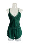 sexy non-stretch sling 5-colors imitation silk lace splicing shorts set sleepwear_Black_Rose Red_Green