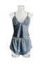 sexy non-stretch sling 5-colors imitation silk lace splicing shorts set sleepwear_Black_Rose Red_Green_Haze Blue