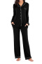 plus size slight stretch 11 colors lapel pants sets loungewear_Black