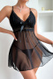 sexy slight stretch 6-colors see-through mesh lace sling babydoll without thong_Black
