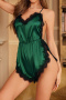 sexy non-stretch lace splicing sling backless slit playsuit sleepwear_Black_Light Pink_Rose Red_Dark Green
