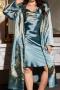 sexy plus size sling imitation silk robe printed belt two-piece set sleepwear_Black_Pink_Haze Blue