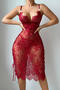 sexy slight stretch sling see-through lace babydoll with thong new add color_Black_Rose Red