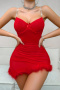 sexy stretch see-through mesh fuzzy decor babydoll (with thong & underwire)_Black_Red