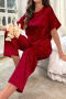plus size non-stretch imitation silk solid color pants sets(size run small)_Black_Pink_Rose Red