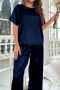 plus size non-stretch imitation silk solid color pants sets(size run small)_Black_Pink_Rose Red_Aqua Green_Blue_Dark Blue