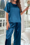 plus size non-stretch imitation silk solid color pants sets(size run small)_Black_Pink_Rose Red_Aqua Green_Blue