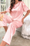 plus size non-stretch imitation silk solid color pants sets(size run small)_Black_Pink