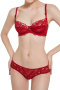 sexy plus size slight stretch see-through lace with underwire thin bra set_Red