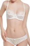 sexy plus size slight stretch see-through lace with underwire thin bra set #1_Black_White