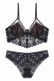 sexy slight stretch lace 3 colors flower pattern with underwire padded bras sets_Black