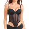 sexy plus size stretch mesh stitching padded underwire boned vest shapewear_Black
